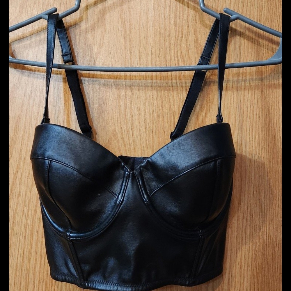 Black Faux Leather Bustier Top